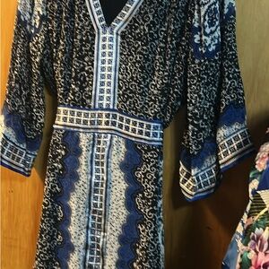 INC International Concepts Blue and Black Long Sleeve Dress